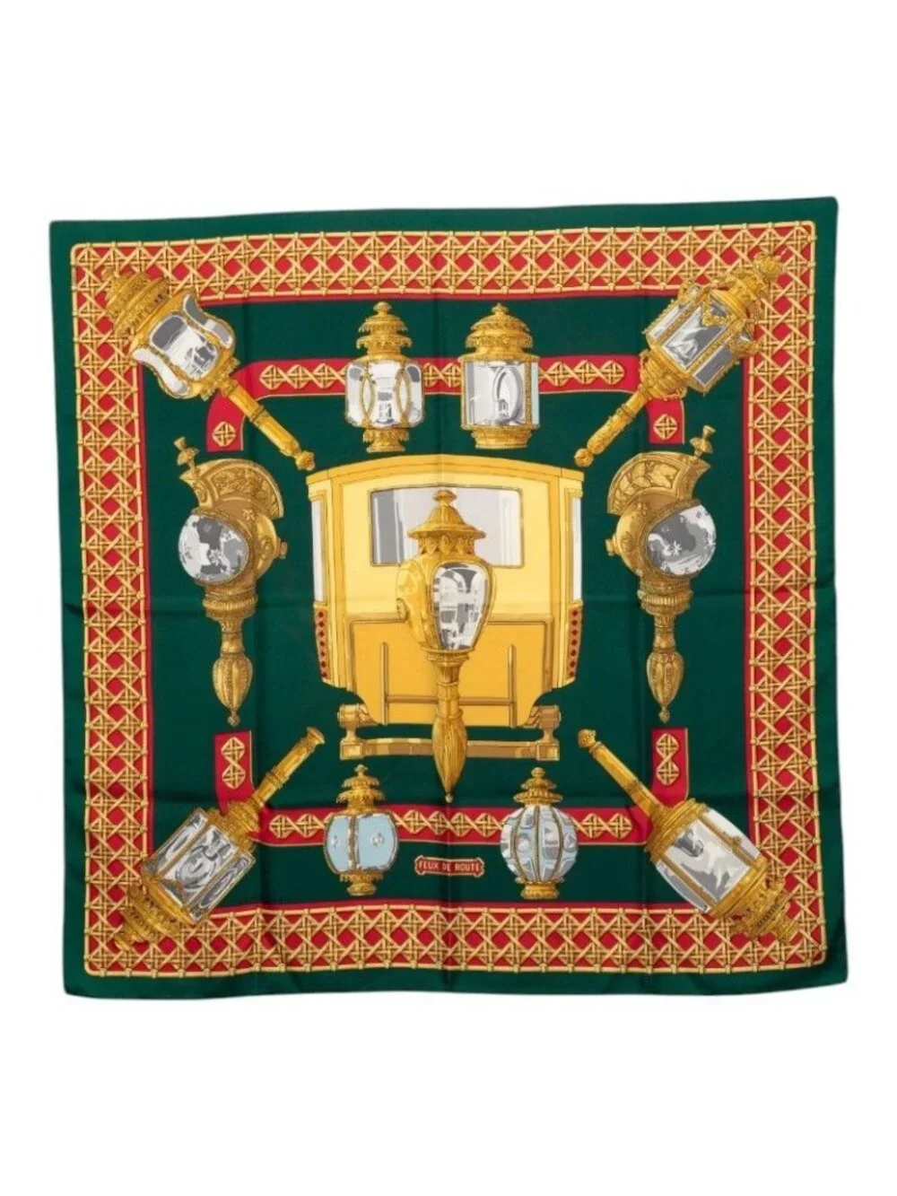 Hermes Carre 90 Feux de Route Carriage Lantern Scarf Large Multicolor Silk